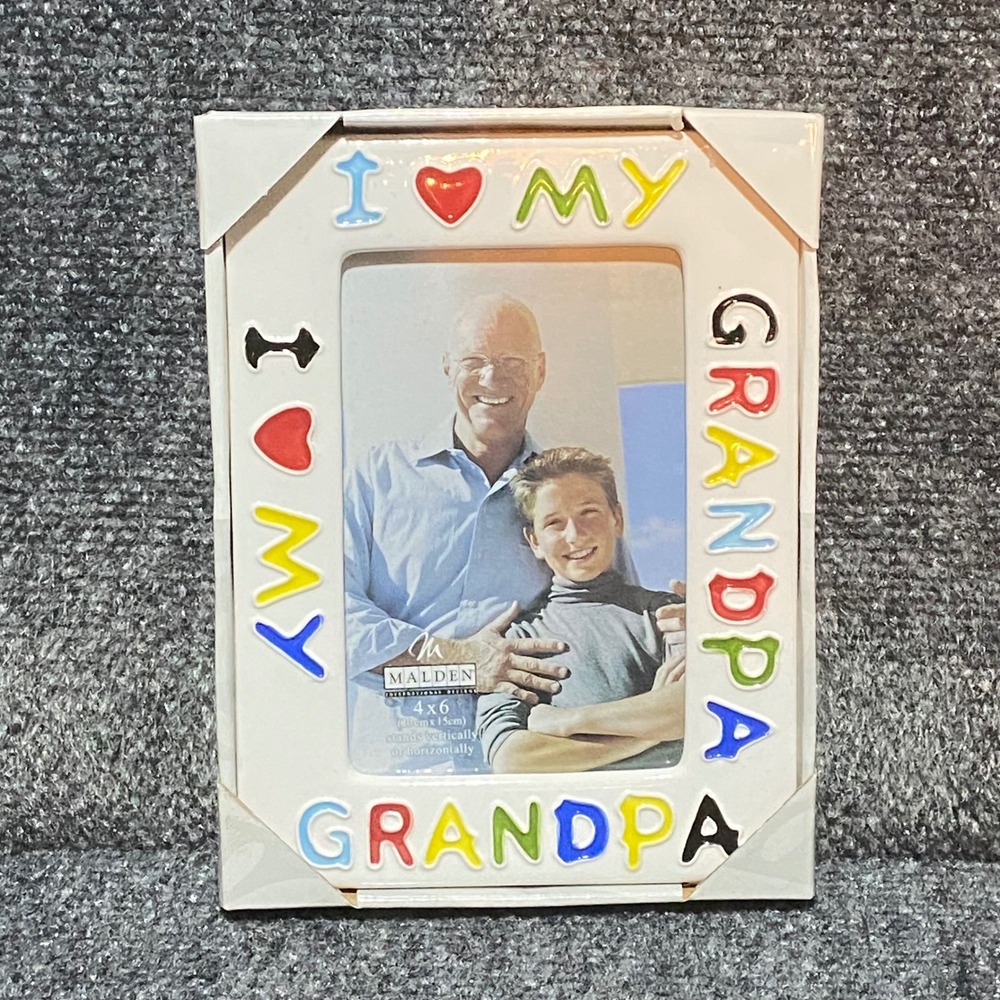 Vintage Malden I Love My Grandpa 4x6 Ceramic Picture Frame 90s Multicolor NWT